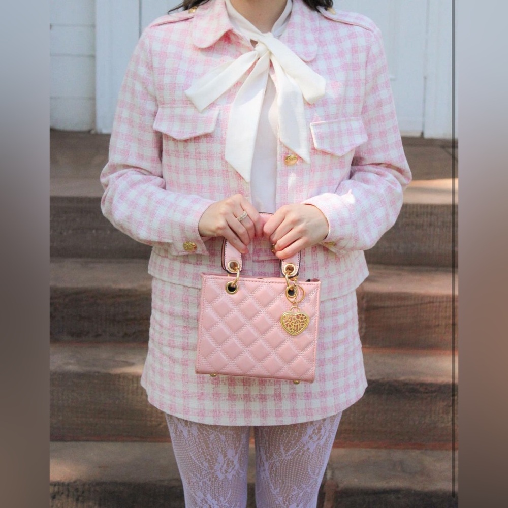 Zara pink and white gingham tweed two-piece coord set